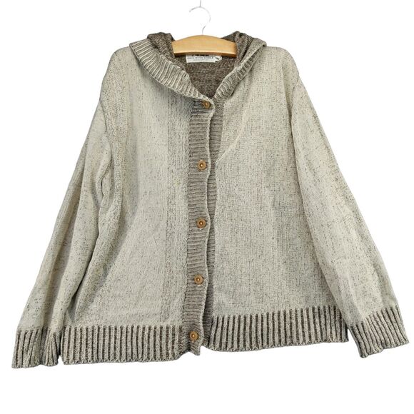 Back in the Saddle Cardigan Sweater Womens Size L Button Front Hooded Made USA - Picture 1 of 13